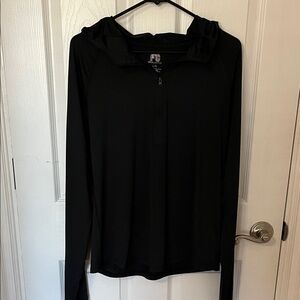 Black Hooded Quarter-Zip Performance Top